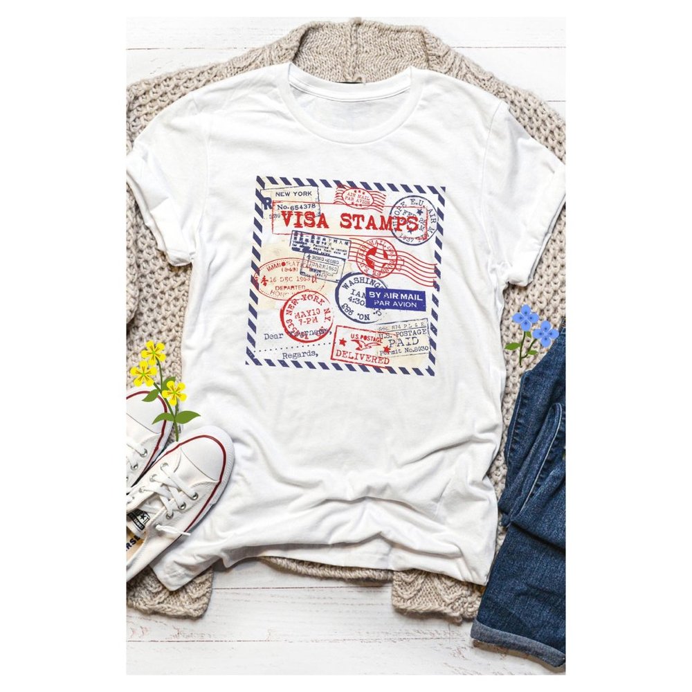 Visa Stamp Travel Unisex White Graphic Tee 100% Eco-Friendly Superior Cotton